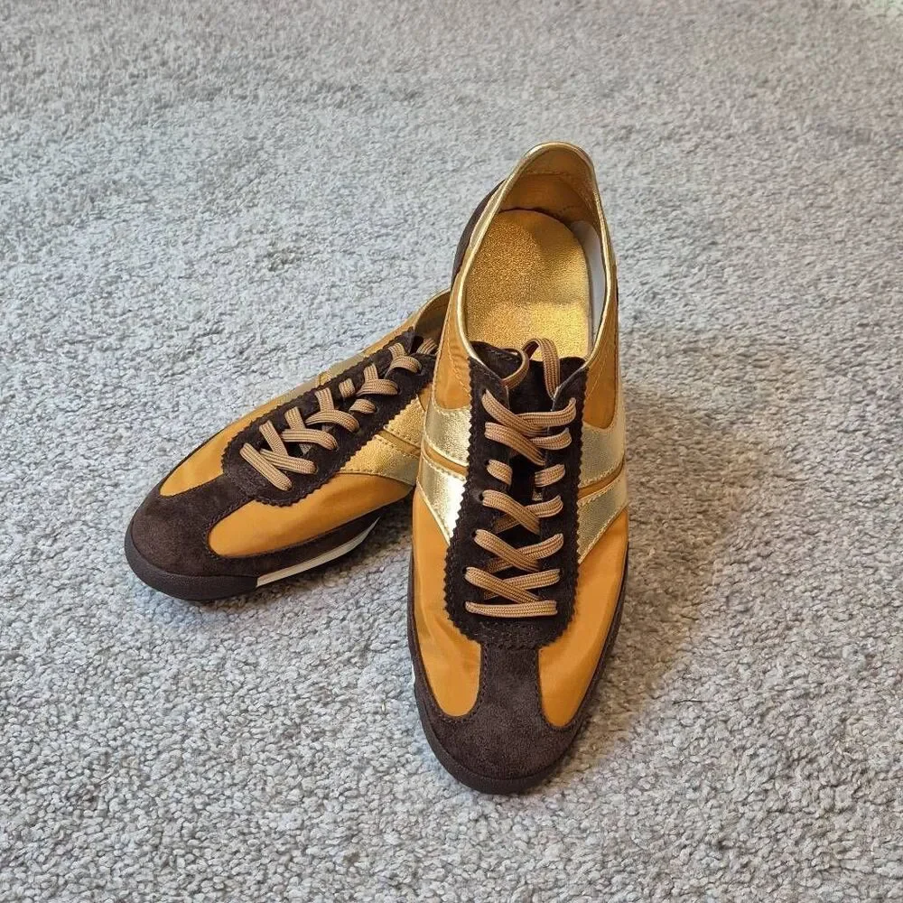 Anthropologie Jeffrey Campbell Track Star Sneakers Size 7 Brown Gold - Picture 4 of 9